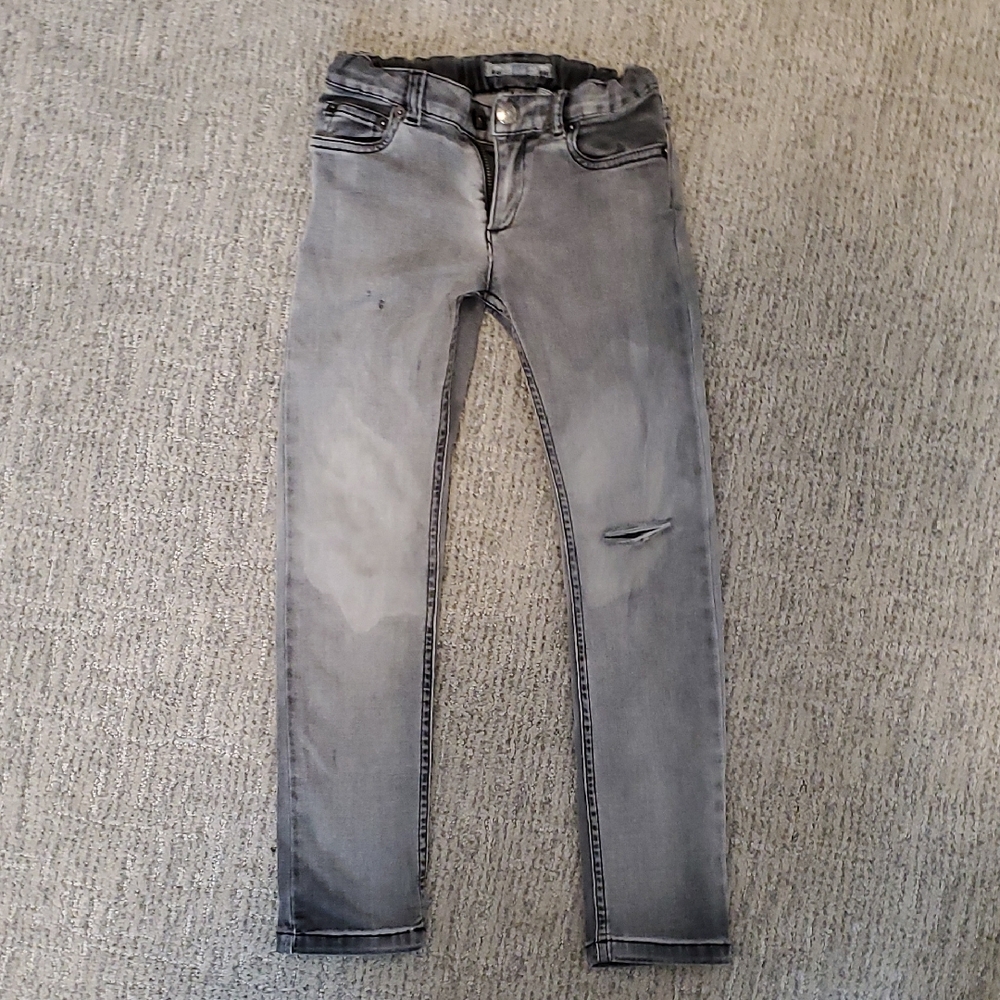 Gray Distressed Slim Fit Jeans with Vintage Wash